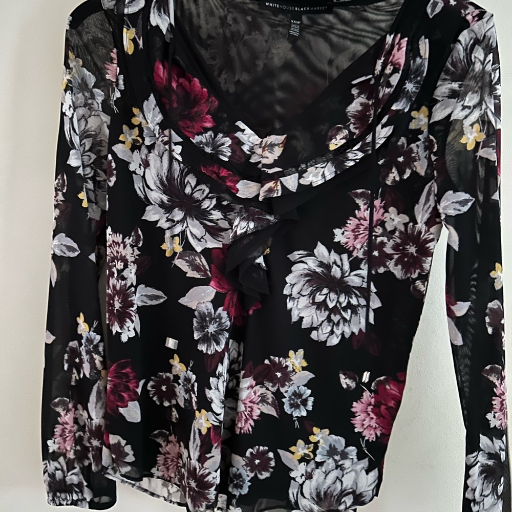 White House Black Market Sheer Black Blouse